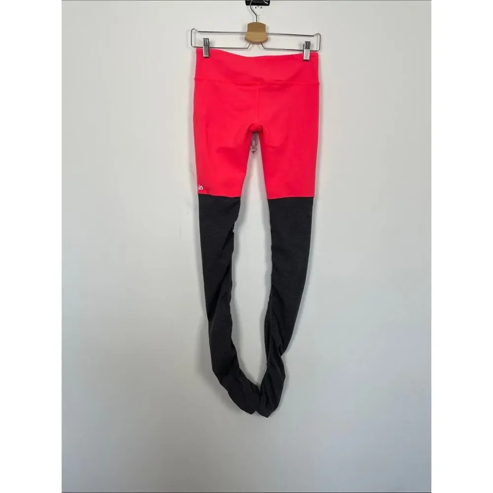 Alo Yoga Goddess Ribbed Scrunch Two Tone Coral Gray Women's S Stretch Leggings